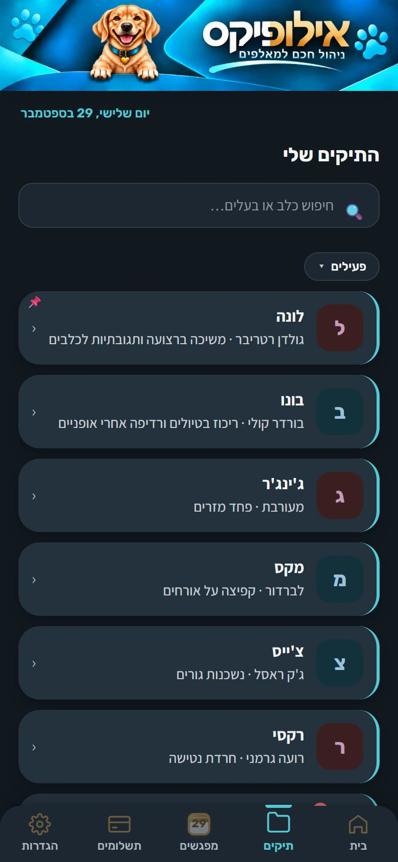 רשימת התיקים